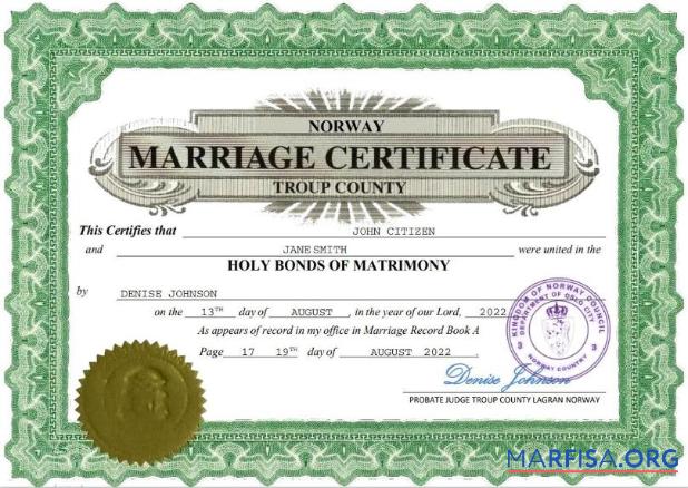 Downloadable Norway marriage certificate Word and PDF template